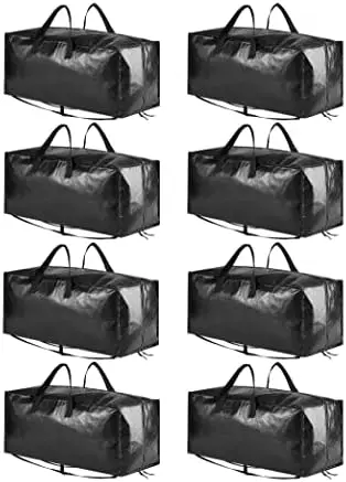 

SpaceAid Heavy Duty Moving Bags 8-Pack - Large Storage Totes with Backpack Straps & Strong Zippers, Black