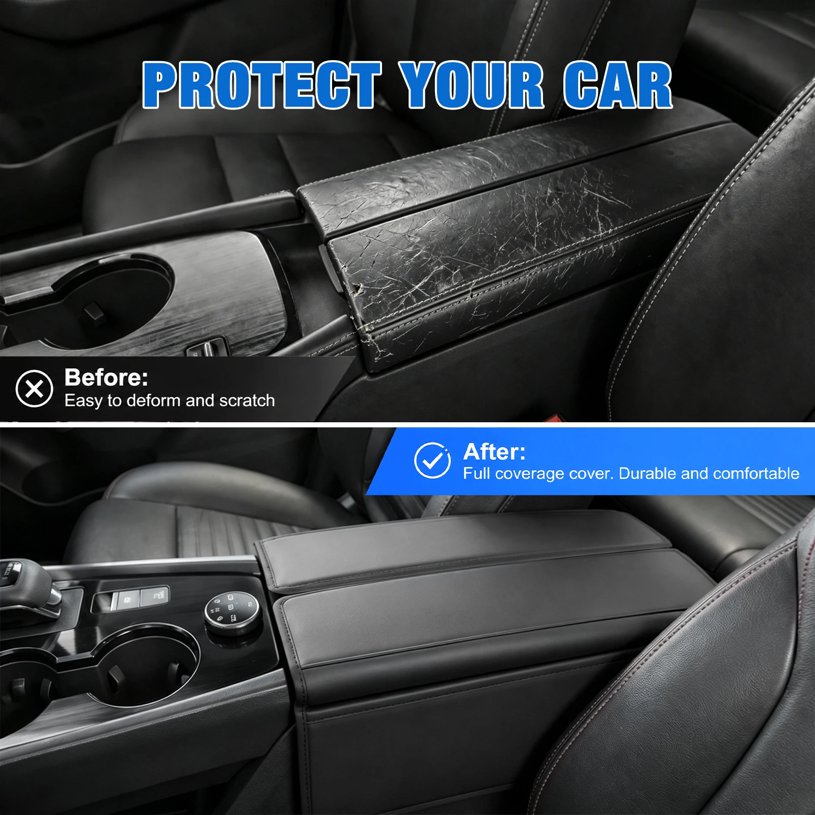 Nilight Center Console Cover Fit for Nissan Rogue 2021-2026 and 2013-2018 Nissan Altima, Waterproof Leather Armrest Cover, Middle Arm Rest Cushion Pad with Side Storage Pocket, Interior Accessories, Anti-Scratch Protector, Black view 4
