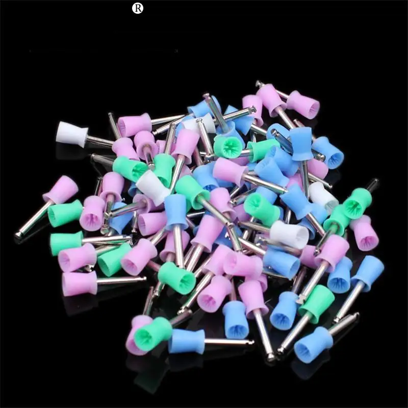 100pcs Dental Polishing Cup Tooth Polish Colorful Rubber Brush Polisher Prophy for Low Speed Handpiece