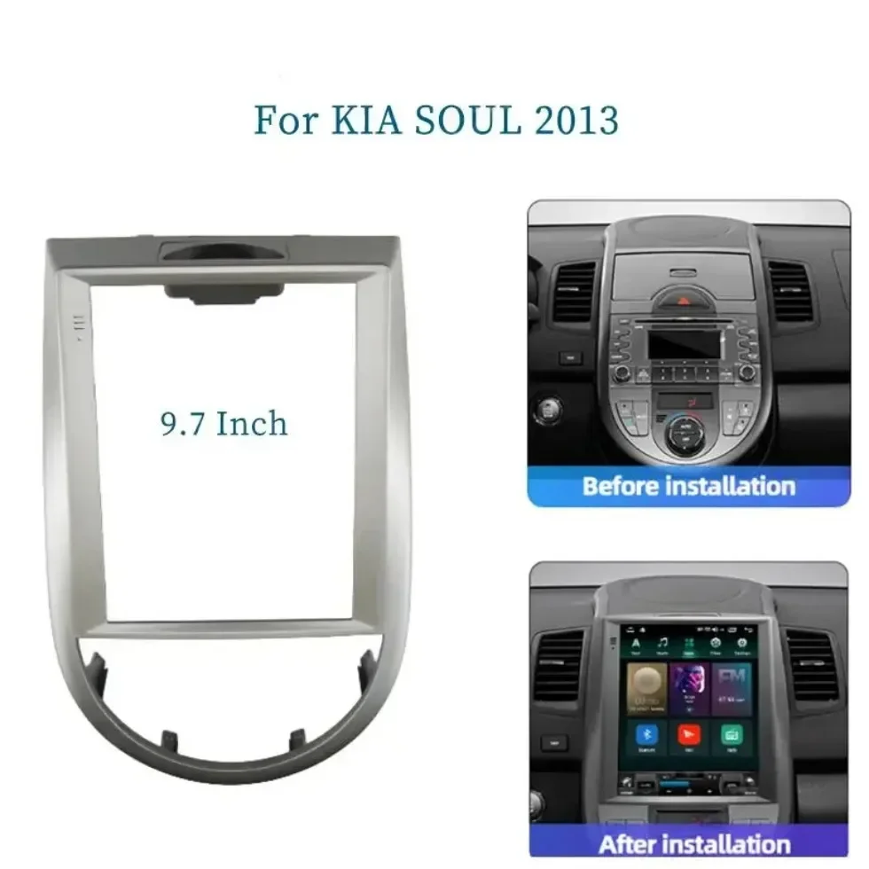 For KIA SOUL 2013 9.7 Inch 2 Din Car Radio Fascias Tesla Style Multimedia Frame Video Player Navigation DVD Panel Trim