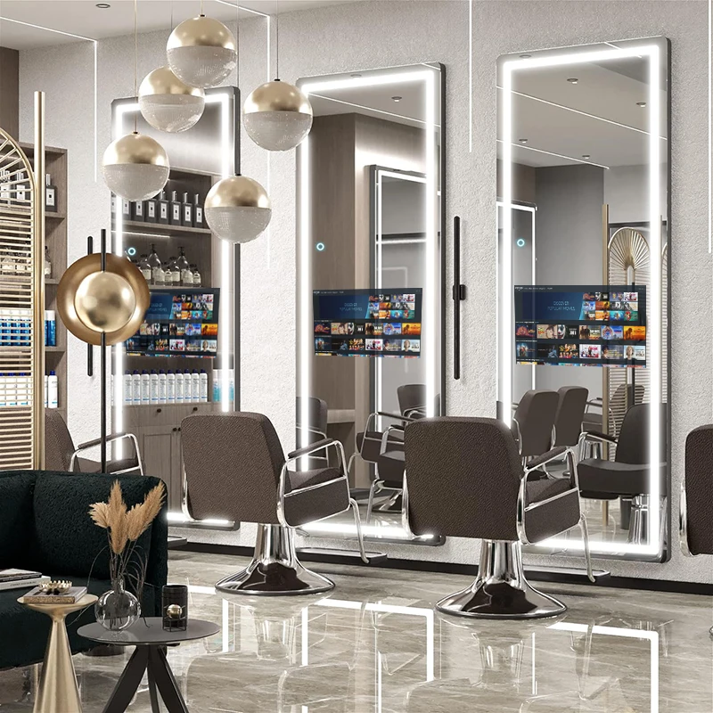 

Wall Mounted Modern Smart Mirror Pro for Salon Bedroom Gym Villa with Touch Screen TV for Makeup Barber Shop Use