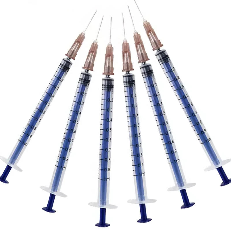 100pcs 1ml/cc Sterile Disposable Blue Syringe With Needle 26G 5/8 inch Individually Packed for Liquid Dispensing Scientific Lab