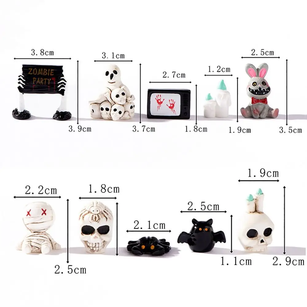 Mini Halloween Miniature Figurine Spider Bat Candle Skull Cartoon Scary Rabbit Statue Micro Landscape Halloween