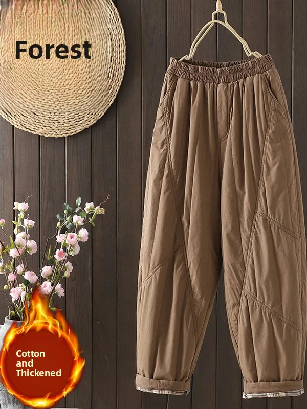 Thiened القطن هارلان السراويل النسائية فضفاضة تناسب عالية الخصر مرونة الخصر الدافئة عارضة السراويل الخريف الشتاء زائد الحجم