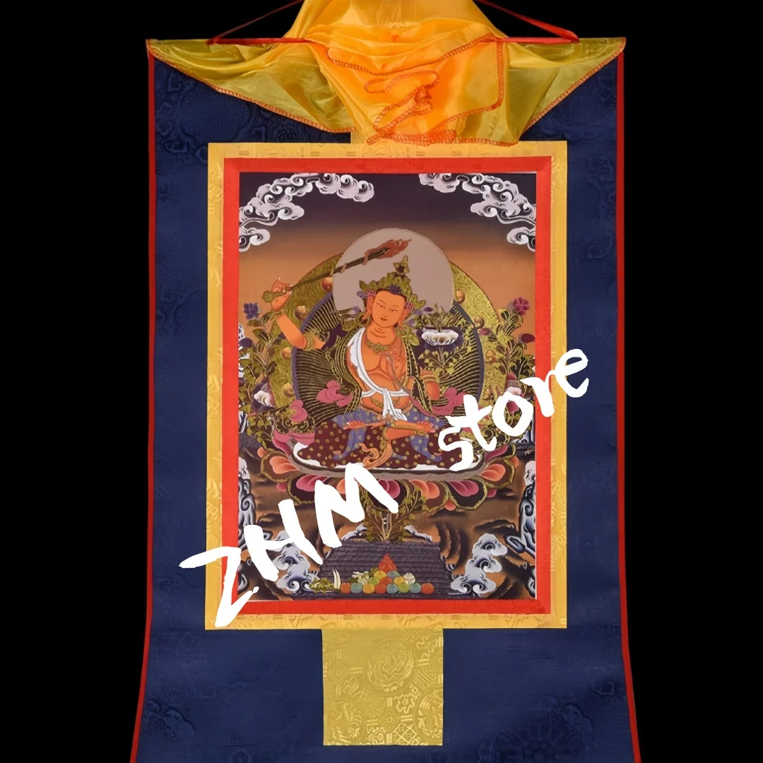 Manjushri Bodhisattva Tibetan Thangka Painting Gilded Gold-Stamped Tantric Buddhist Artwork for Decorations