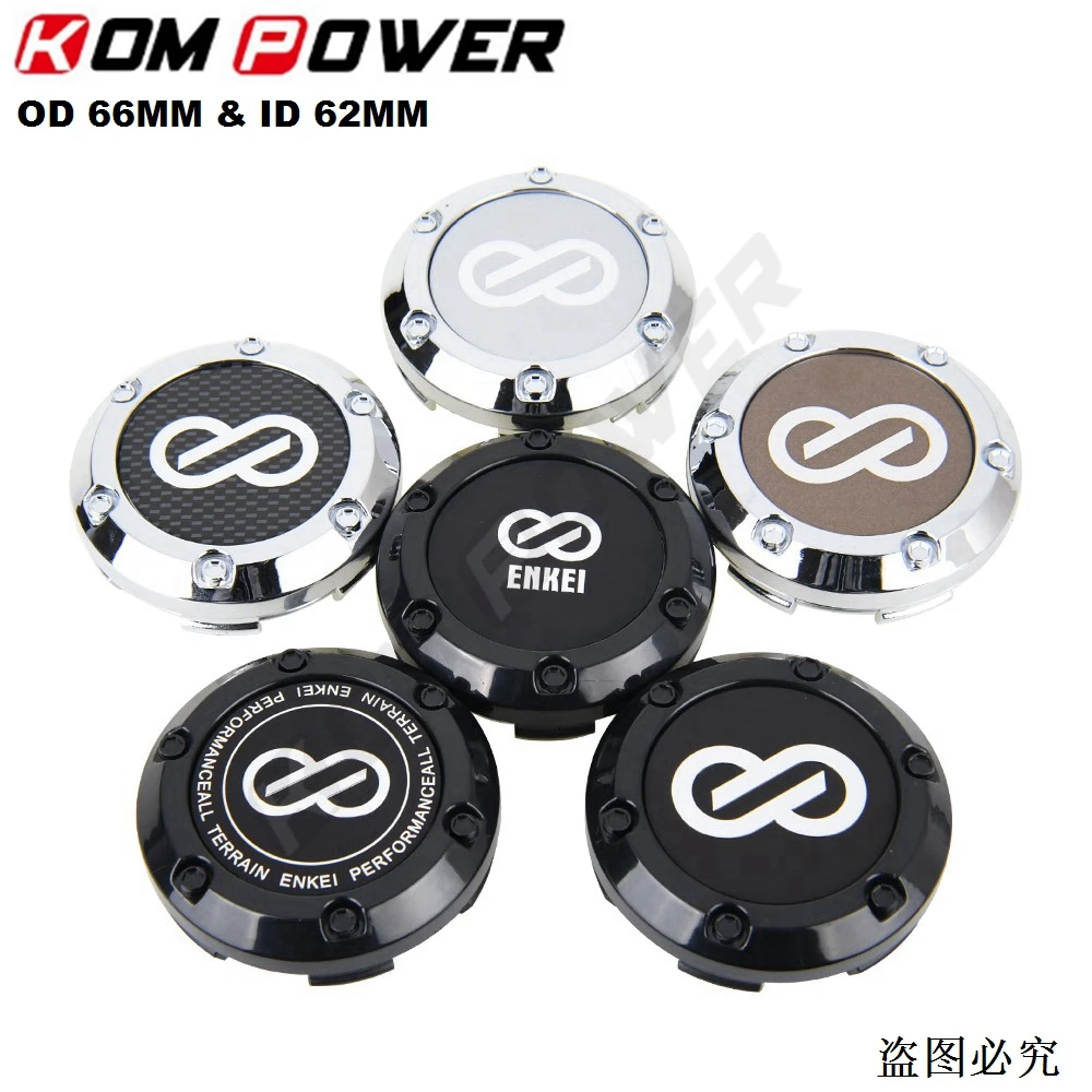 4PCS OD 66MM / ID 62MM Sport Center Cap ENKEI Logo Sticker Wheel Hub Cap Silver & Black Rim Cover Caps