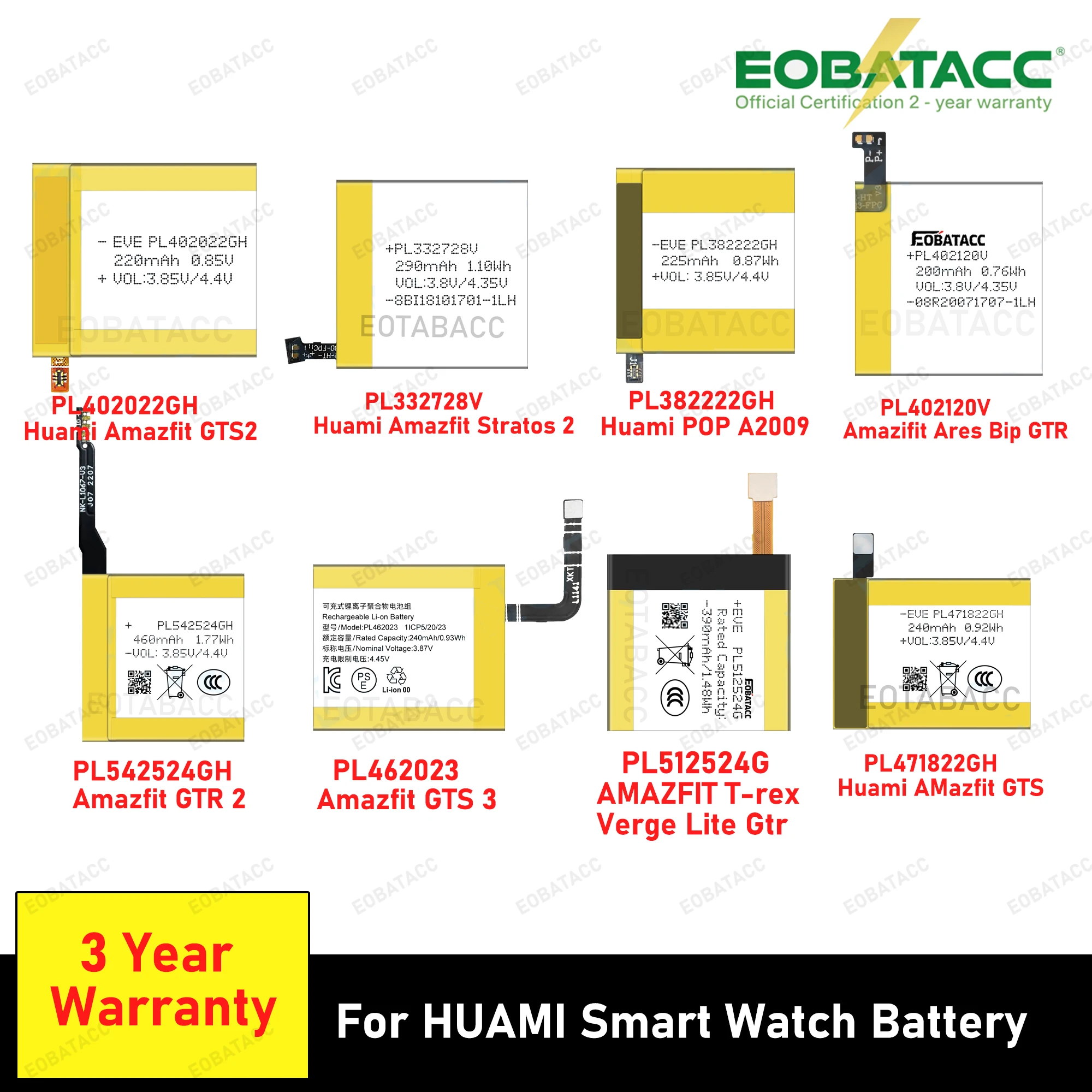 PL402120V PL332728V PL462023 PL512524G PL402022GH PL38222GH Battery For Huami AMAZFIT GTS2/Gts 3/A1918/A1808/A2035/A2009 Bateria