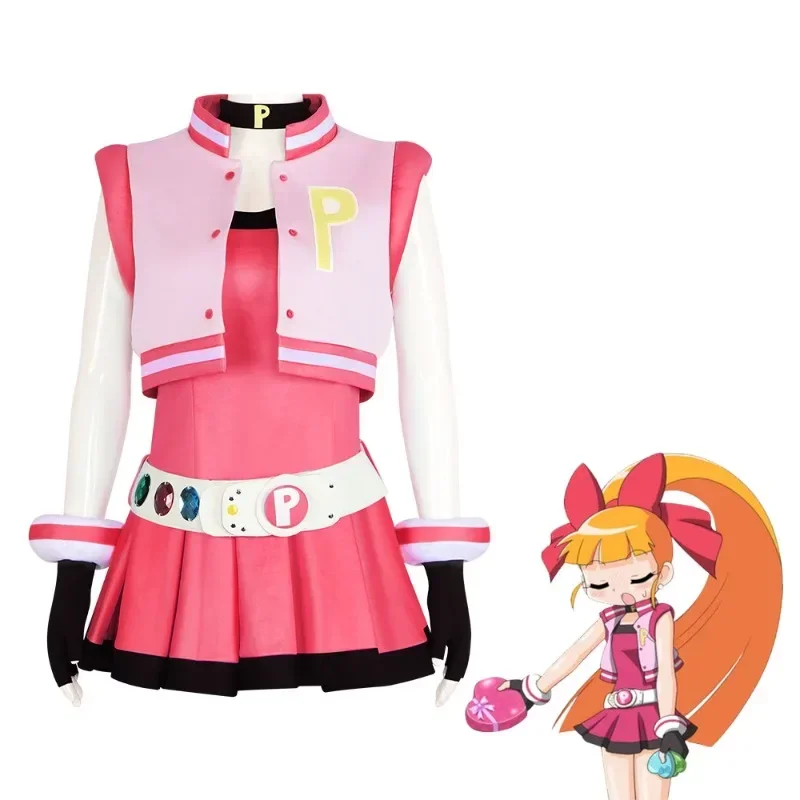 

Anime PowerPuffs Cartoon Girl Clothing Blossom Bubbles Buttercup Kawaii Cos Accessories Props Comic-Con Party Uniform Gift