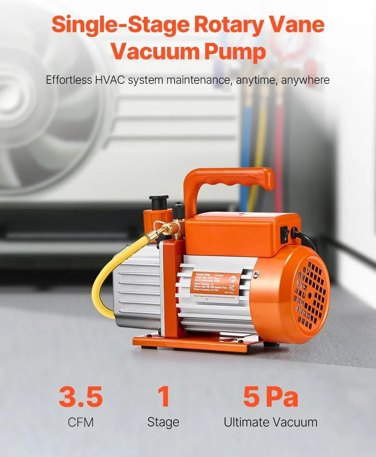 Vacuum Pump, 3.5 CFM, HVAC Single Stage Rotary Vane Vacuum Pump, for R134a R22 R410a , Auto AC Vacuum Pump Kit with Oil Bottle