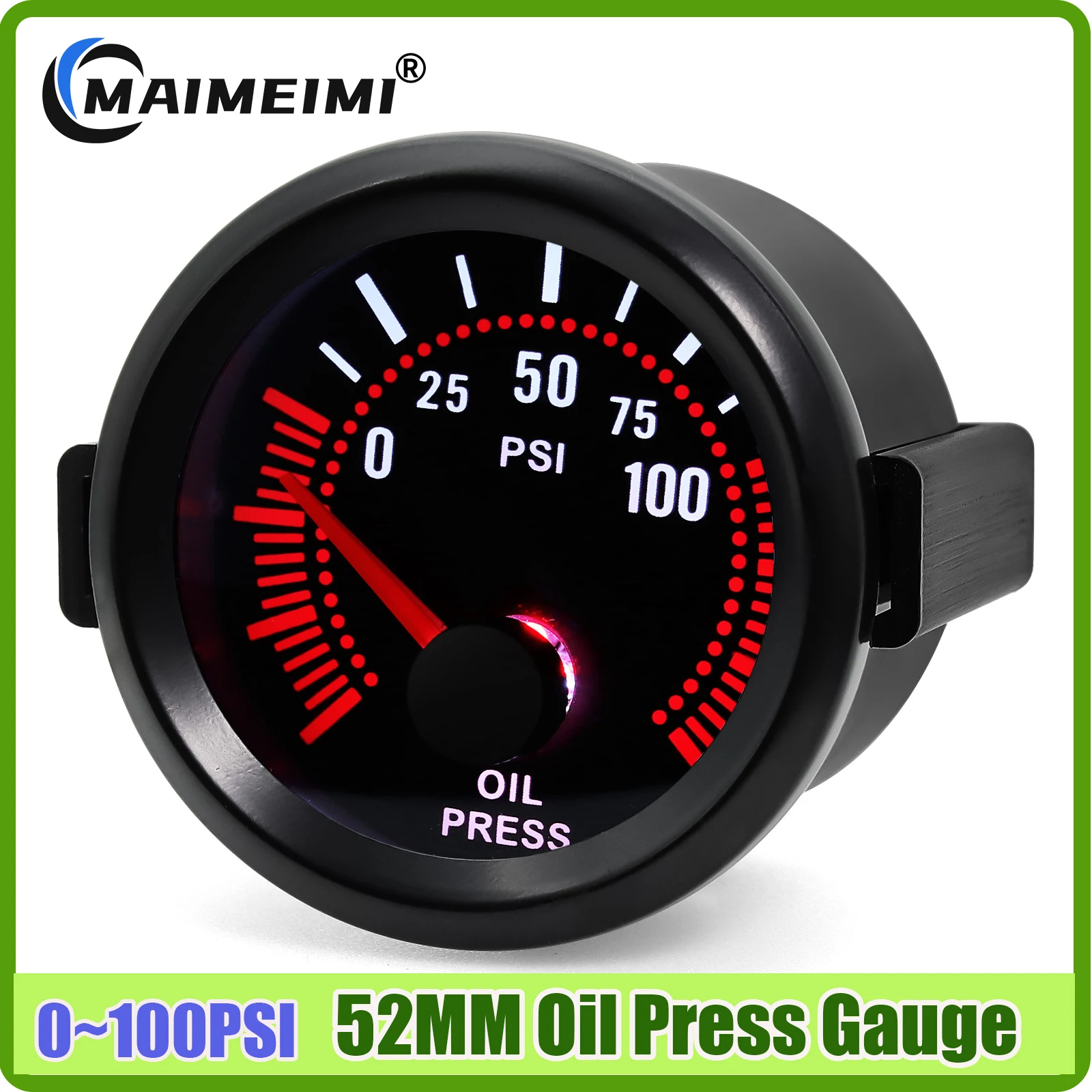 Smoke Lens Pointer 52MM Oil Pressure Gauge with Sensor 1/8NPT White LED Light 0~100PSI Oil Press Meter for Petrol Car 12VDC