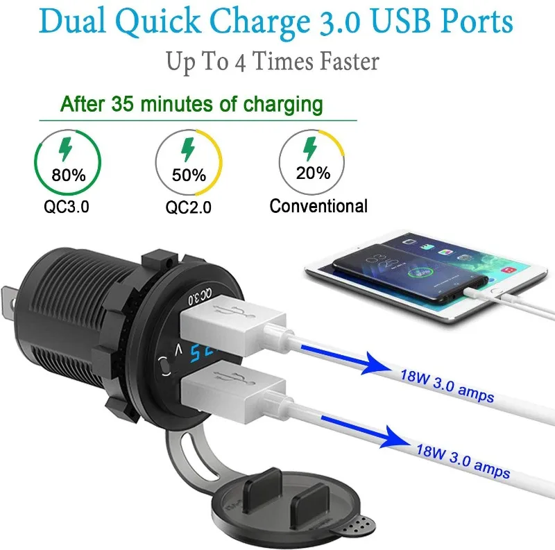 Caricabatterie digitale per moto, presa di corrente USB con display di tensione per bici e auto