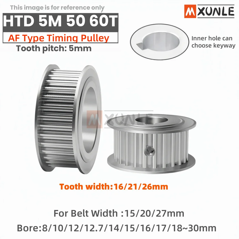 

HTD5M 50T/60Teeth Timing Pulley AF Type Keyway Bore circular hole 8/10/12-30mm For HTD 5M Timing Belt Width 15/20/26mm 5GT