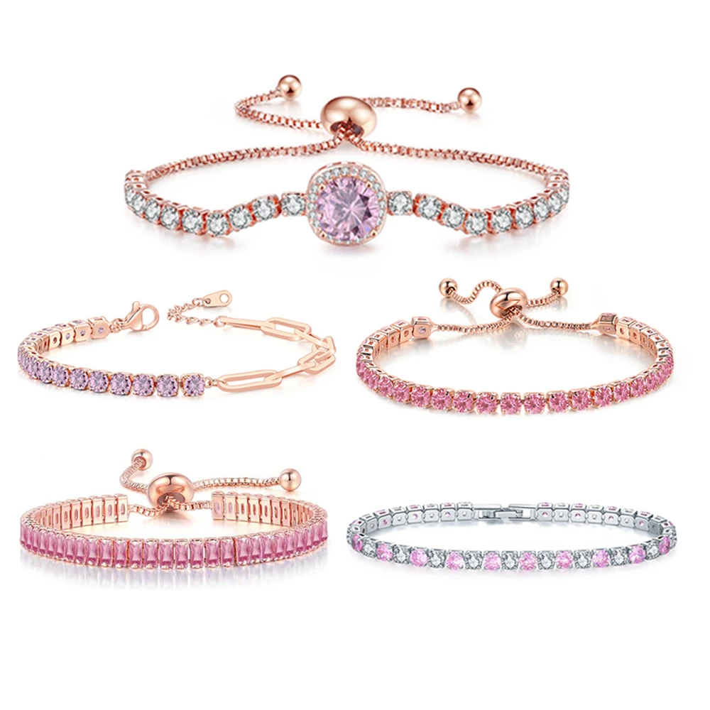 Rosa Handkette für Frauen Tennis-Armband Luxuriöses Glänzendes Kubisches Zirkonia Roségold-Farbiges Stern-Armband Y2k Rosa Armreif Weihnachtsgeschenk – Detail 6