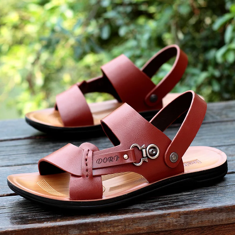 Sandalias de Punta abierta para hombre, zapatos de playa de tendencia de moda, sandalias de cuero de verano, novedad