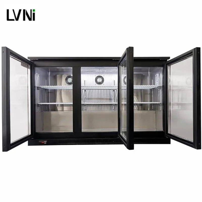 Mini Single Temperature Beer Bar Fridge Three Door Display Cooler for Drinks Bottles Sliding Rear Bar Feature Home Office