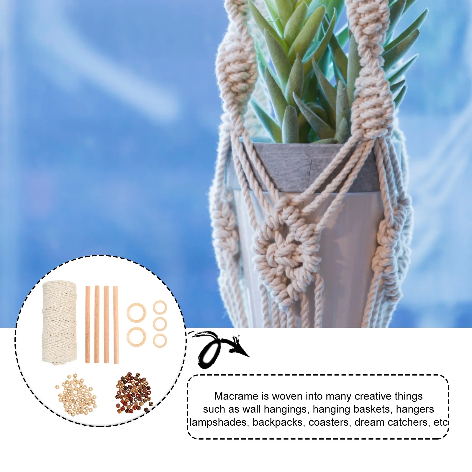 

1 Set Diy Tapestry Kit Cotton Macrame Cord With Wood Beads Ring For Wall Hanging Plant Hanger Craft Decor Macrame Kit Cotton