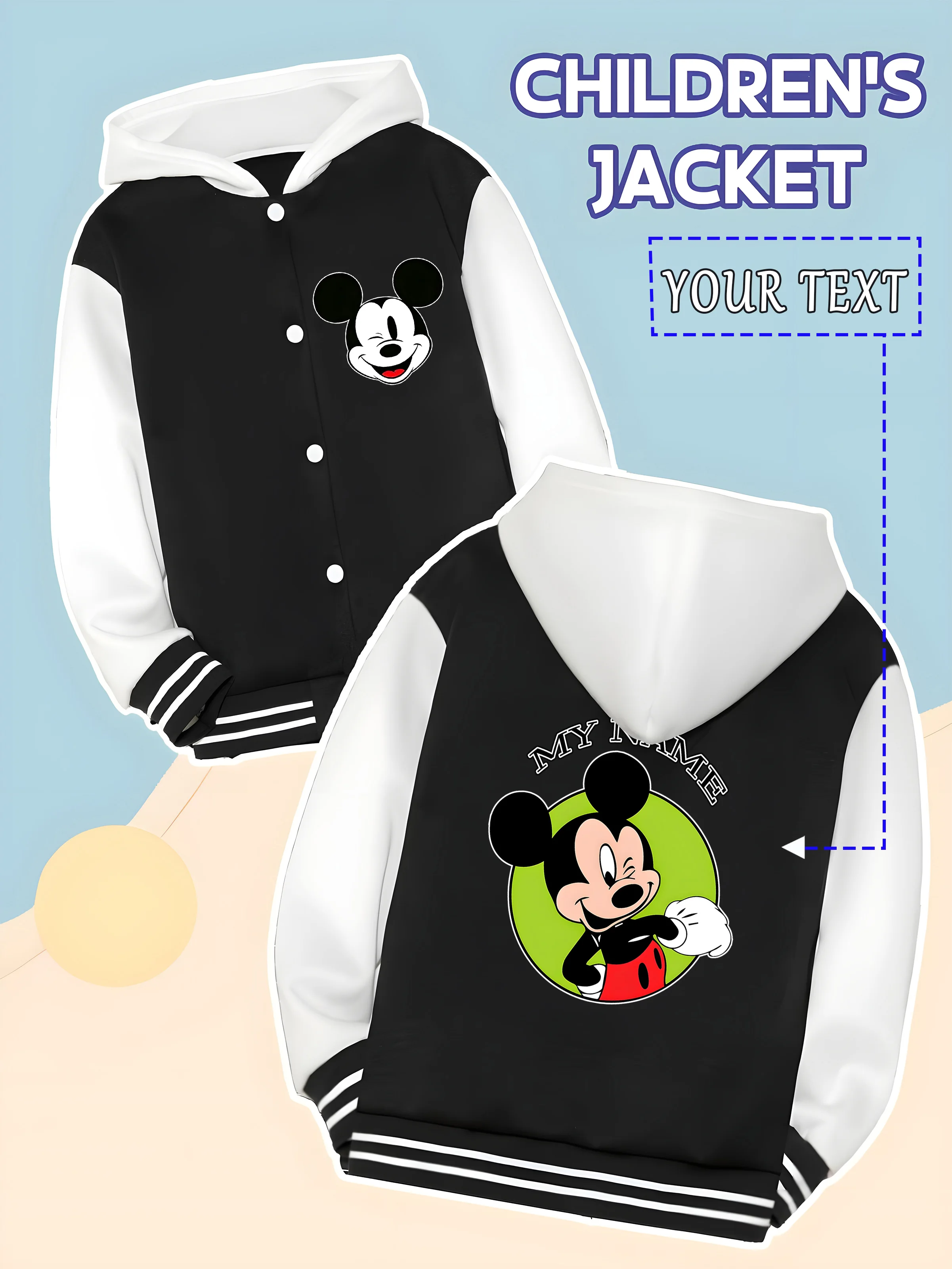 

MINISO Disney Classic Mickey Mouse Boys Baseball Jacket - Mickey Mouse's playful wink gives your child a truly unique "My Name"