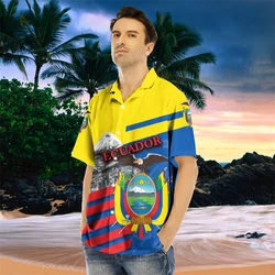 Ecuador Flag Map Graphic Shirts For Men Clothes Casual Hawaii Short Sleeve Shirt Ecuadorian National Emblem Lapel Blouse Tops