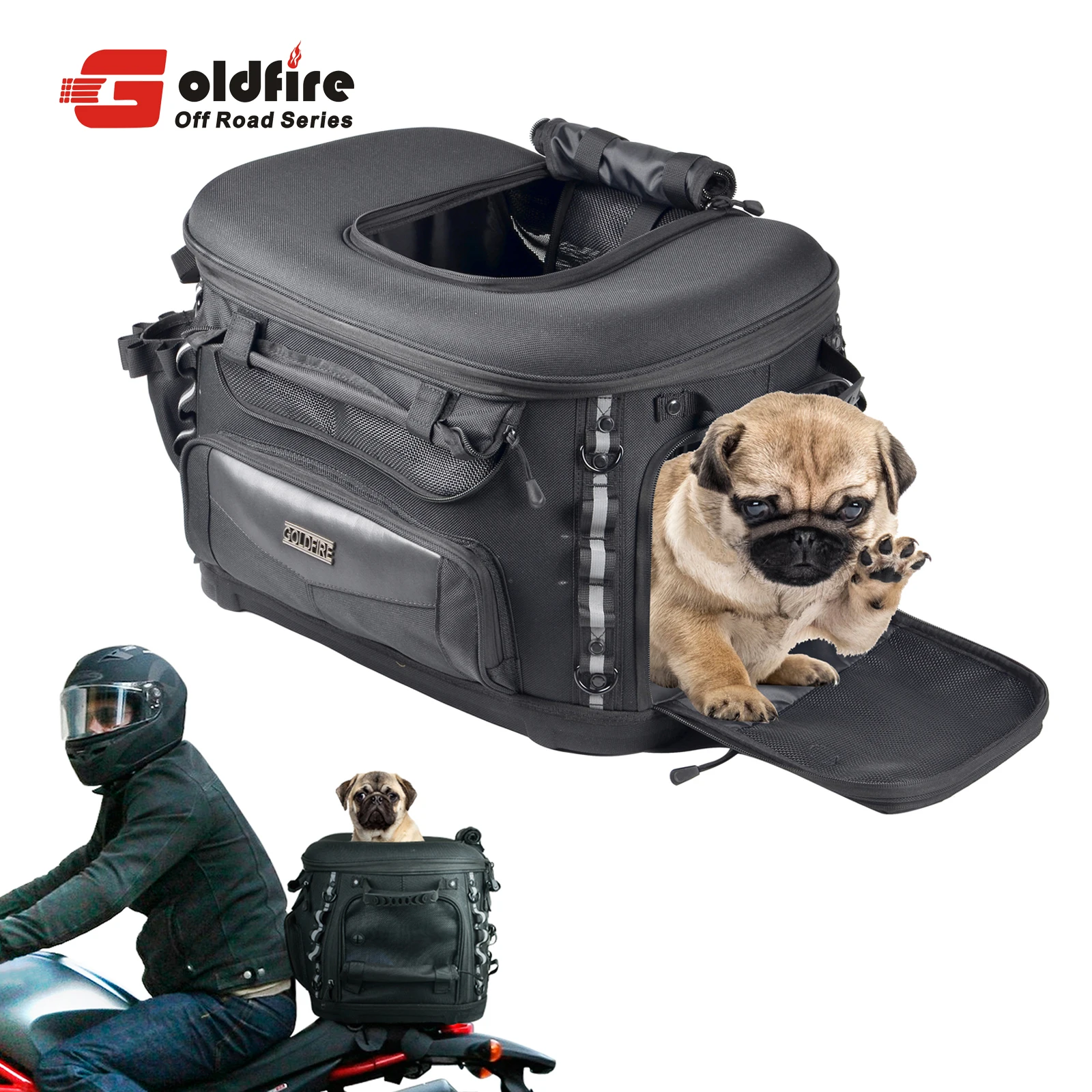 Bolsa trasera de lujo para mascotas de motocicleta, equipaje para perros, se adapta al portaequipajes/asiento del pasajero con correas de barra Sissy