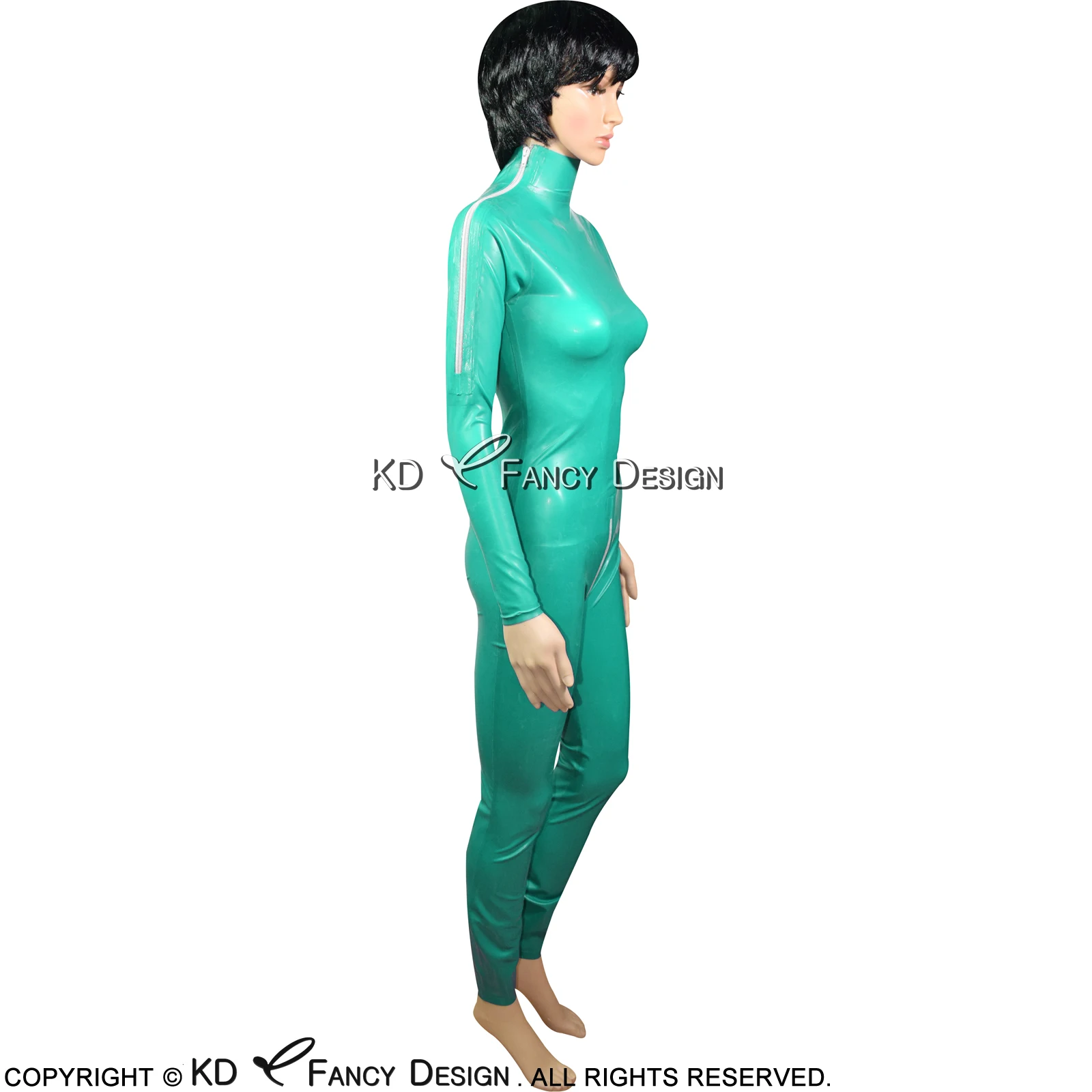 Jade Green Sexy Latex Catsuit Shoulder Zippers Crotch Zip Rubber Jumpsuit Body Suit Bodysuit Zentai Overall Jumpsuit Romper 110