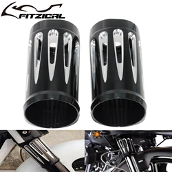 2xMotorcycle CNC Front Fork Boot Slider Covers Aluminum Black For Harley Touring Road King Street Electra Glide Trike 2014-2022