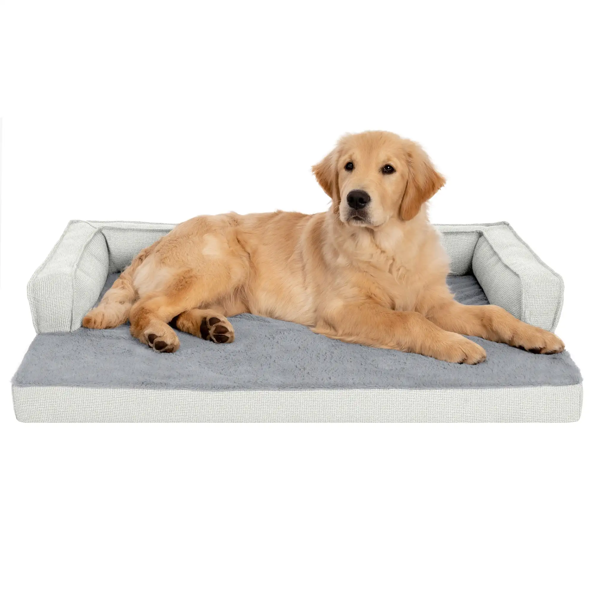 

Furhaven Pet Products Large Plush & Decorator Check Orthopedic Comfy Couch Dog Bed, Gray