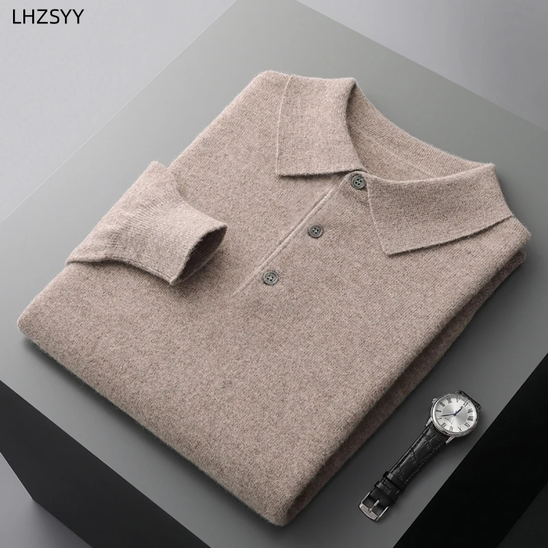 LHZSYY-suéter de cachemira para hombre, jerseys de punto con cuello tipo POLO, camisa informal, ropa de Base holgada para jóvenes, talla grande,