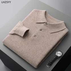 Camisola de caxemira Lhzsyy masculina, pulôveres de malha com gola polo, camisa casual, roupas juvenis, camisa base solta, tamanho grande, outono e inverno, nova