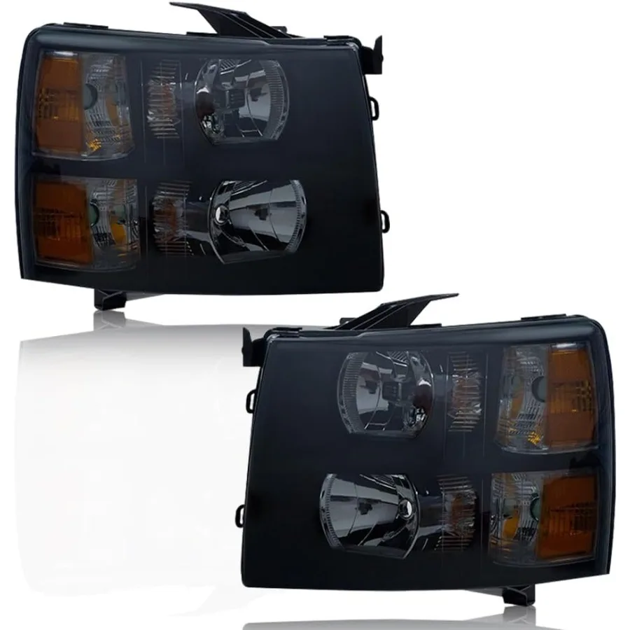 

Комплект ламп в сборе фар, совместимый с Chevy Silverado 1500/2500/3500HD 2007-2014, дымчатый и черный корпус, янтарный угол