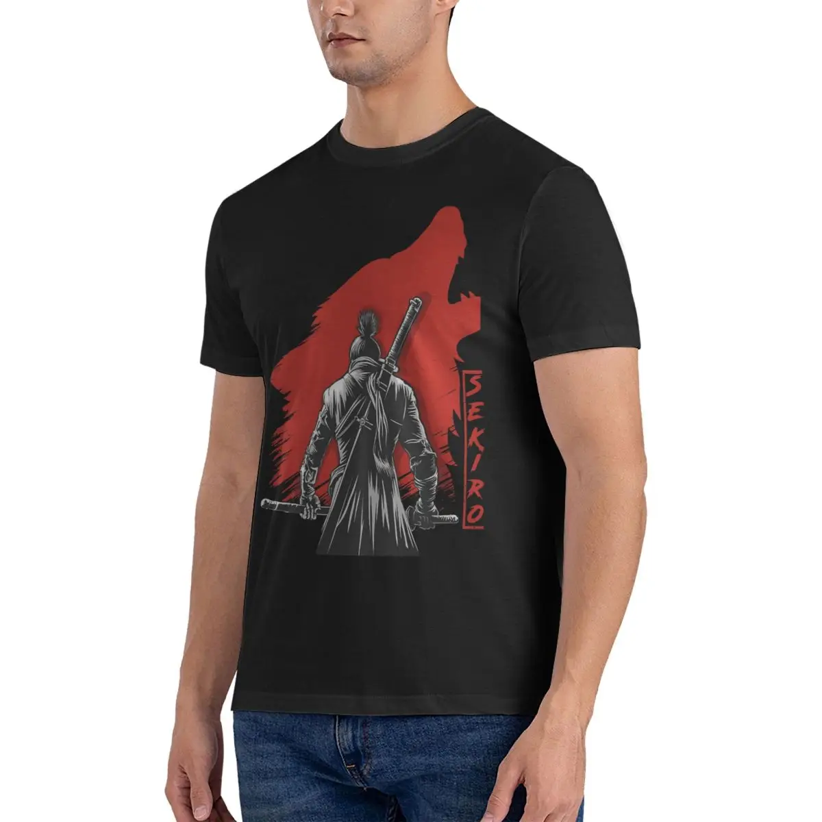 The One-Armed Wolf T Shirts Men 100% Cotton Funny T-Shirt Crewneck Sekiro Tee Shirt Short Sleeve Clothes Unique