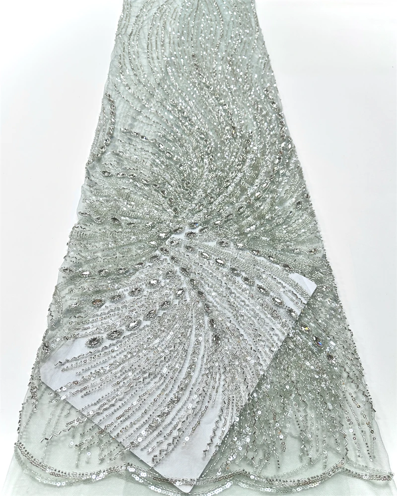 

African French Sequined Lace Fabrics 2026 High Quality Tulle Lace Nigerian Beaded Embroidered Dress Material For Party Wedding