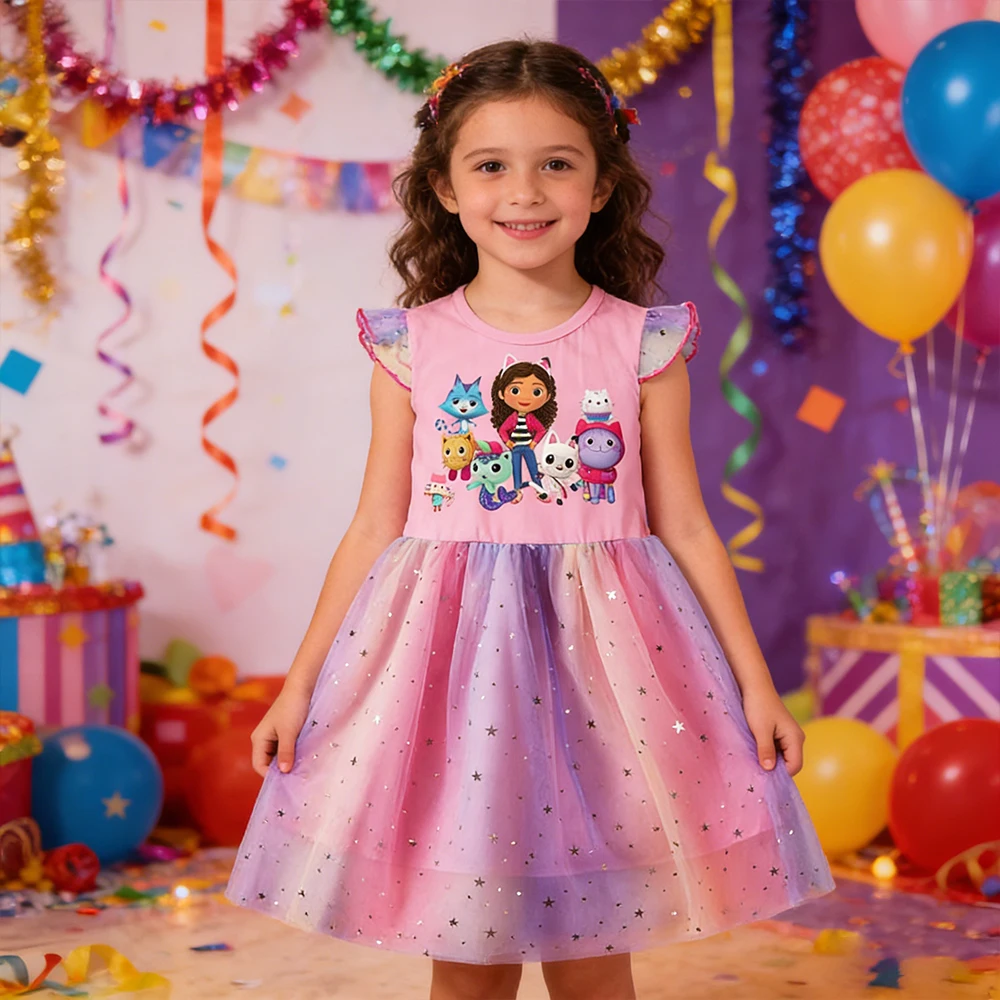 Kinder Cartoon Cosplay Kostüme Mesh Stern Pailletten Prinzessin Kleid Karneval Mädchen Partykleider Geburtstagsgeschenke