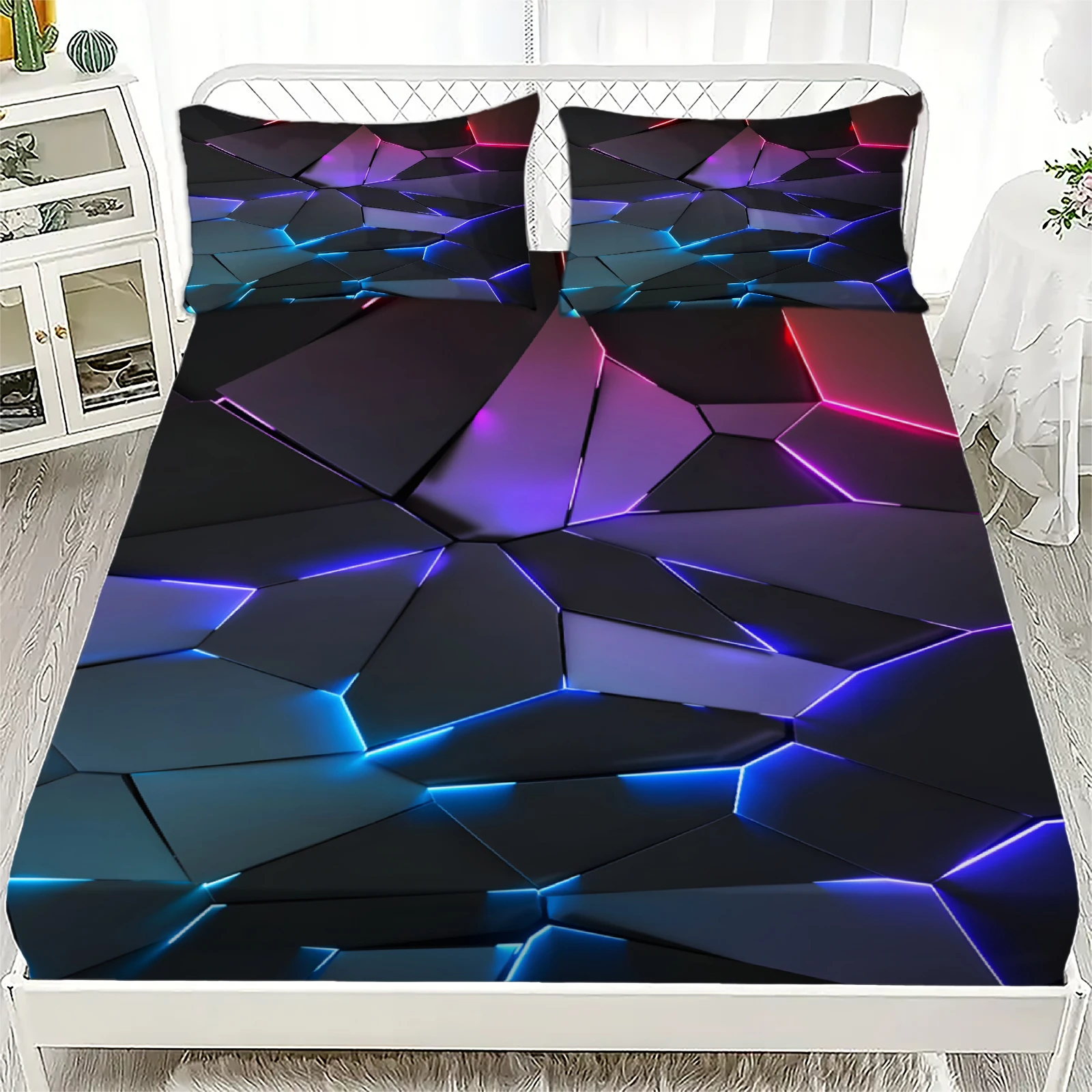 Ensemble de draps-housses 3 pièces, splendeur visuelle colorée, impression 3D, 100% Polyester, ensemble de literie respirant pour la décoration de la maison avec 2 taies d'oreiller