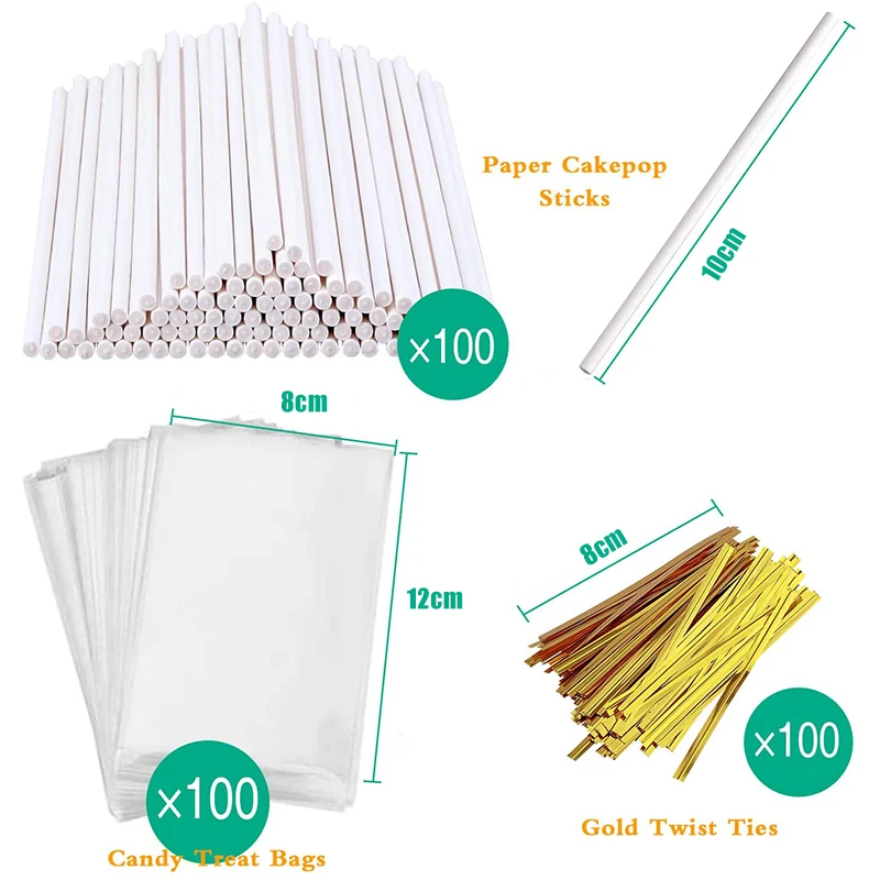 100pc Lollipop Stick Cake Pop Snack Bag Wrap Snack Bars Golden Metal Kinks for Making Lollipop Cake Candies Chocolates Cookies