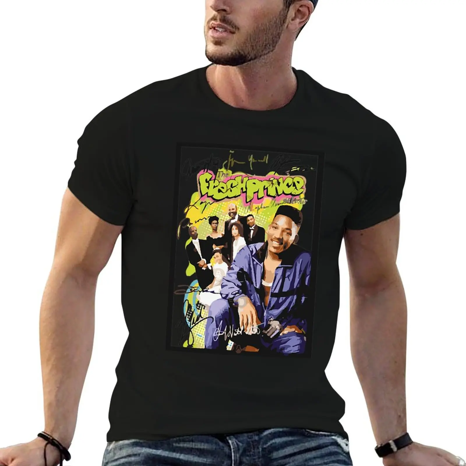 

cbarto The Fresh Prince of Bel Air With Signature T-Shirt men t shirt cotton 100% t shirts for man pack white T-Shirt