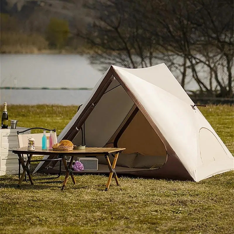 

Portable Camping Tent Auto Open Triangular Shade Shelter With Ground Nails Easy Setup Sun Shade With Front Back Doors For