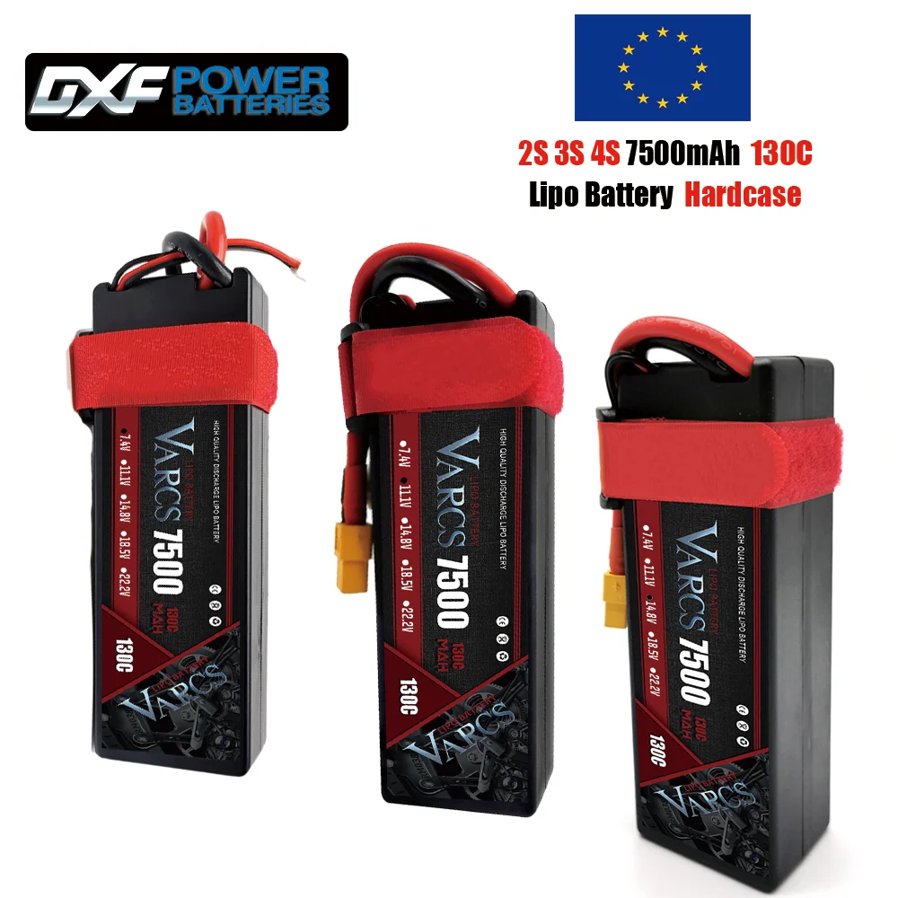 VARCS-Batterie Lipo 2S 3S 4S, 7500mAh 130C, avec compte 60 EC5 TRX T/DEANS, compte 90, compte 150, étui rigide pour Bumosquito RC, voiture, bateau, avion, 1/8