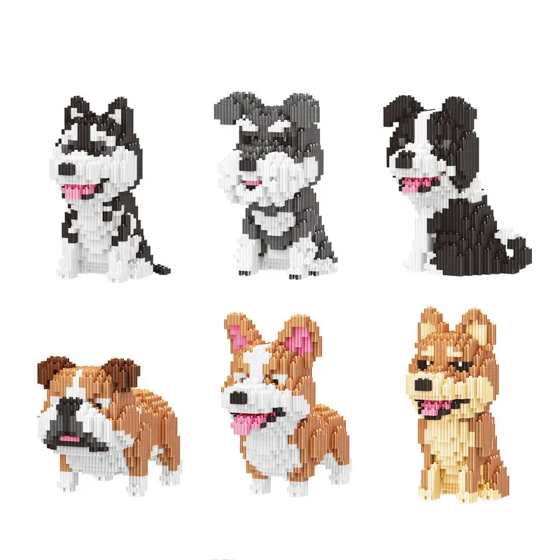 Linkgo Connection Building Blocks Collie Husky Bulldog Corgi Schnauzer  Animal Dog Mini Bricks Figure Toys For Kid Gift