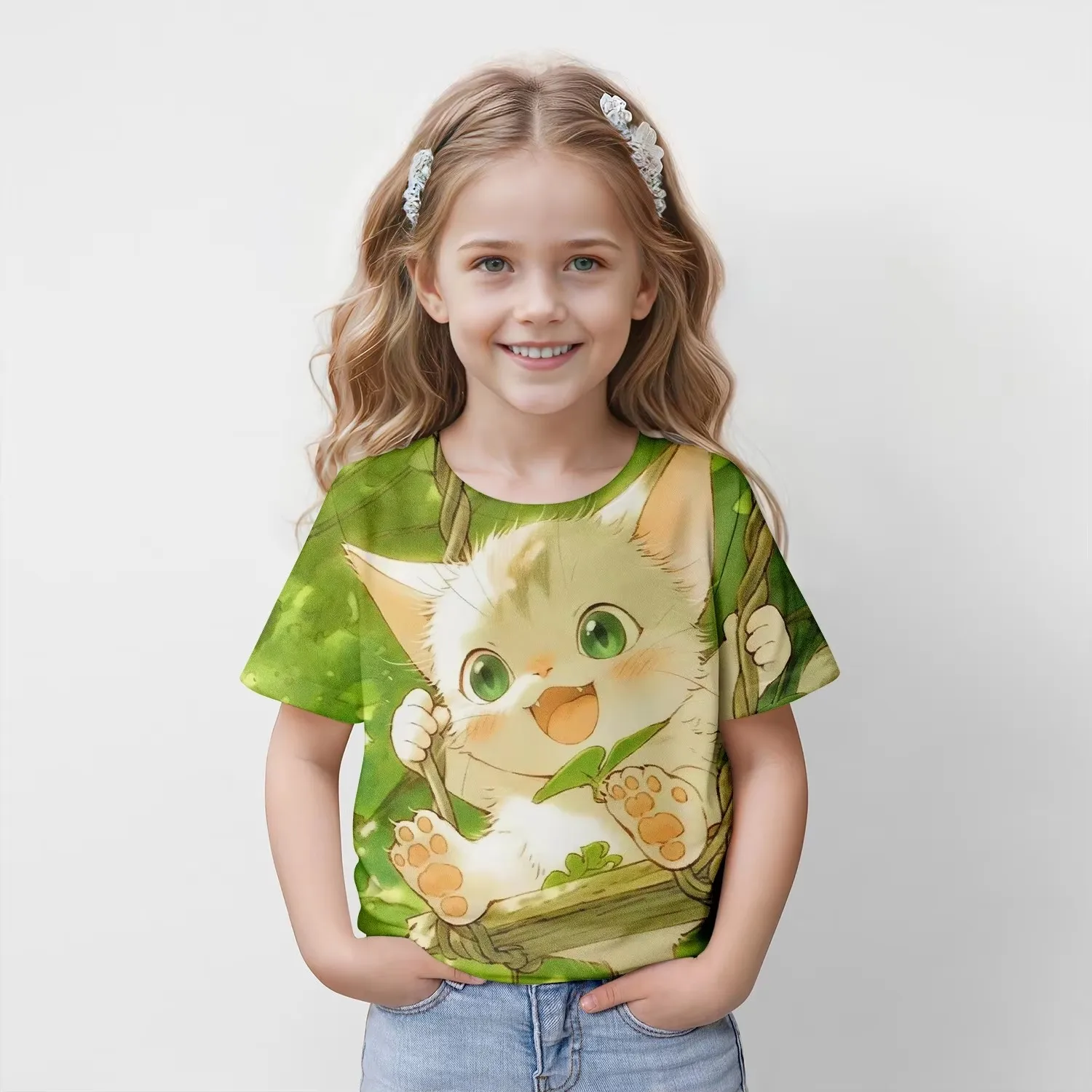 Girl Clothes Girl T-Shirts Short Sleeve 3D Cartoon Print Children Summer Clothes Casual Cute Round Neck Kids Boy Clothes Tops