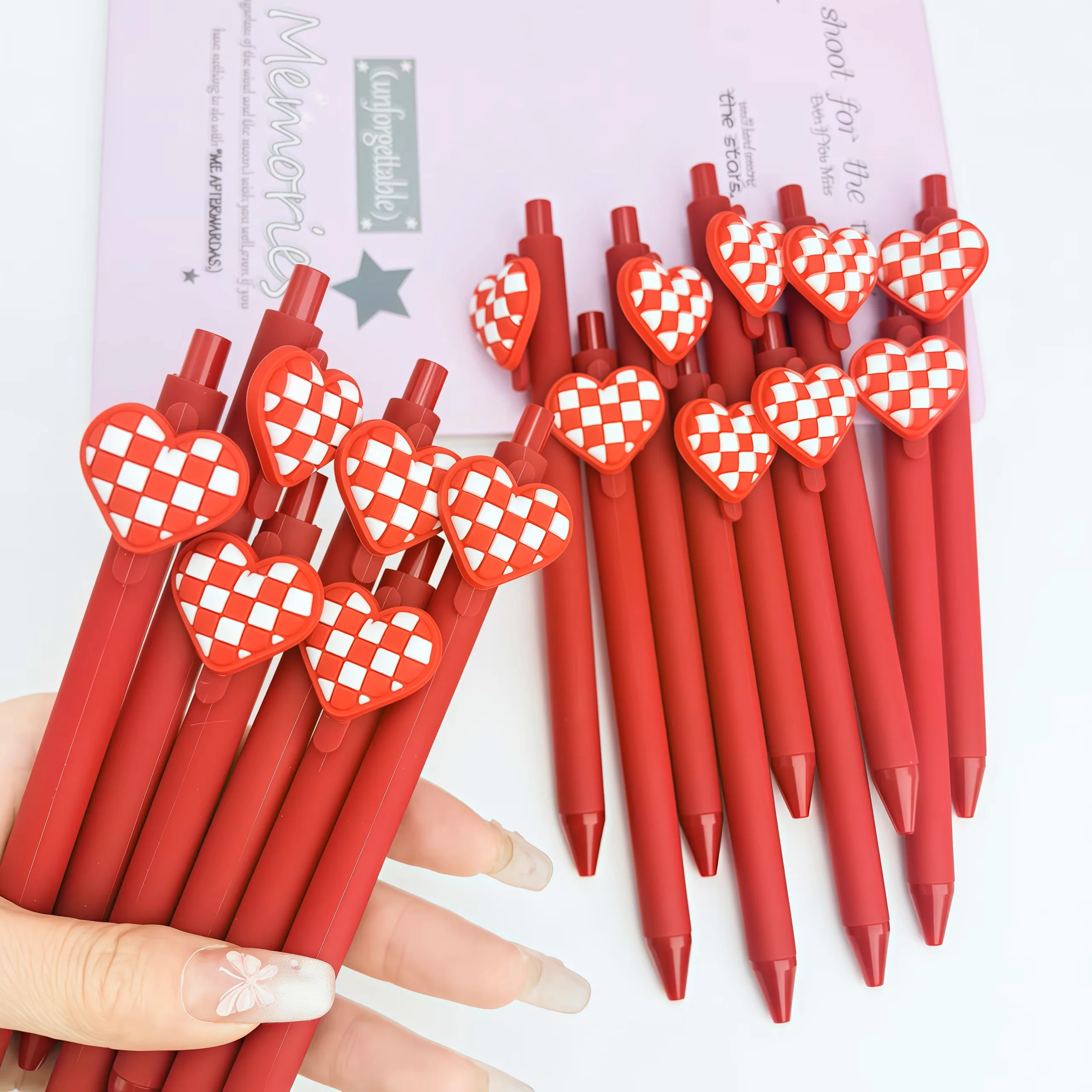 1/5/10pc Lattice Heart-Themed Retractable Ballpoint Pen, Campus-Style Heart Ballpoint Pen for Back-to-School Season