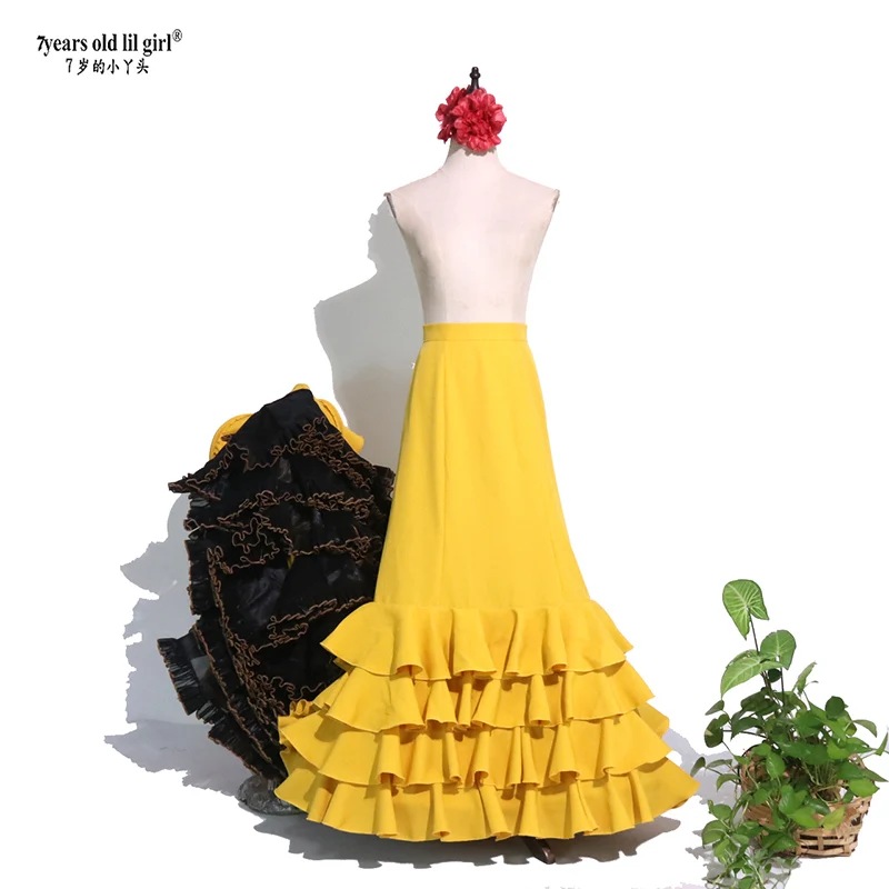 7yearsoldlilgirl Spanish Flamenco Bata Skirt  Multilayer Festival Skirt For Women Costumes CWQ39