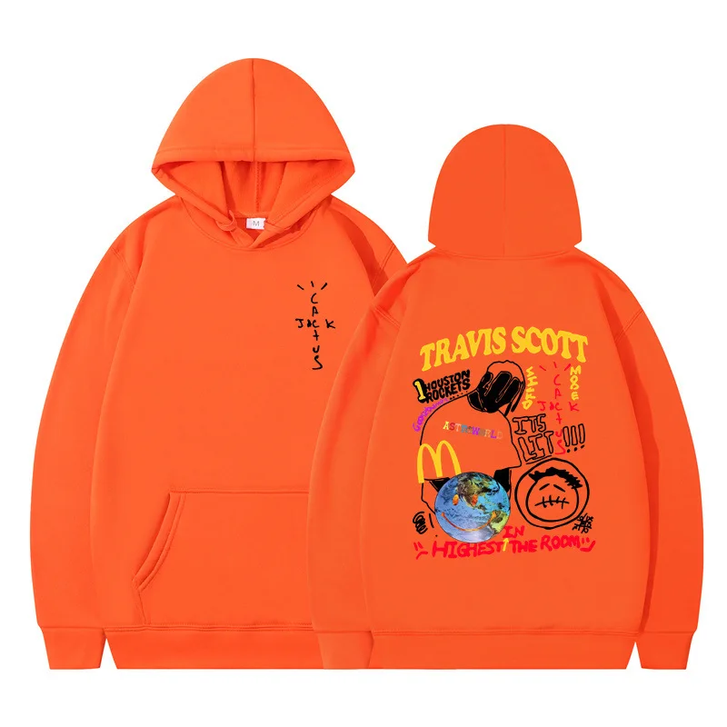 سترة بقلنسوة ماركة ترافيس سكوت كاكتوس جاك للرجال تتميز بأسلوب أمريكي وعالي الشارع