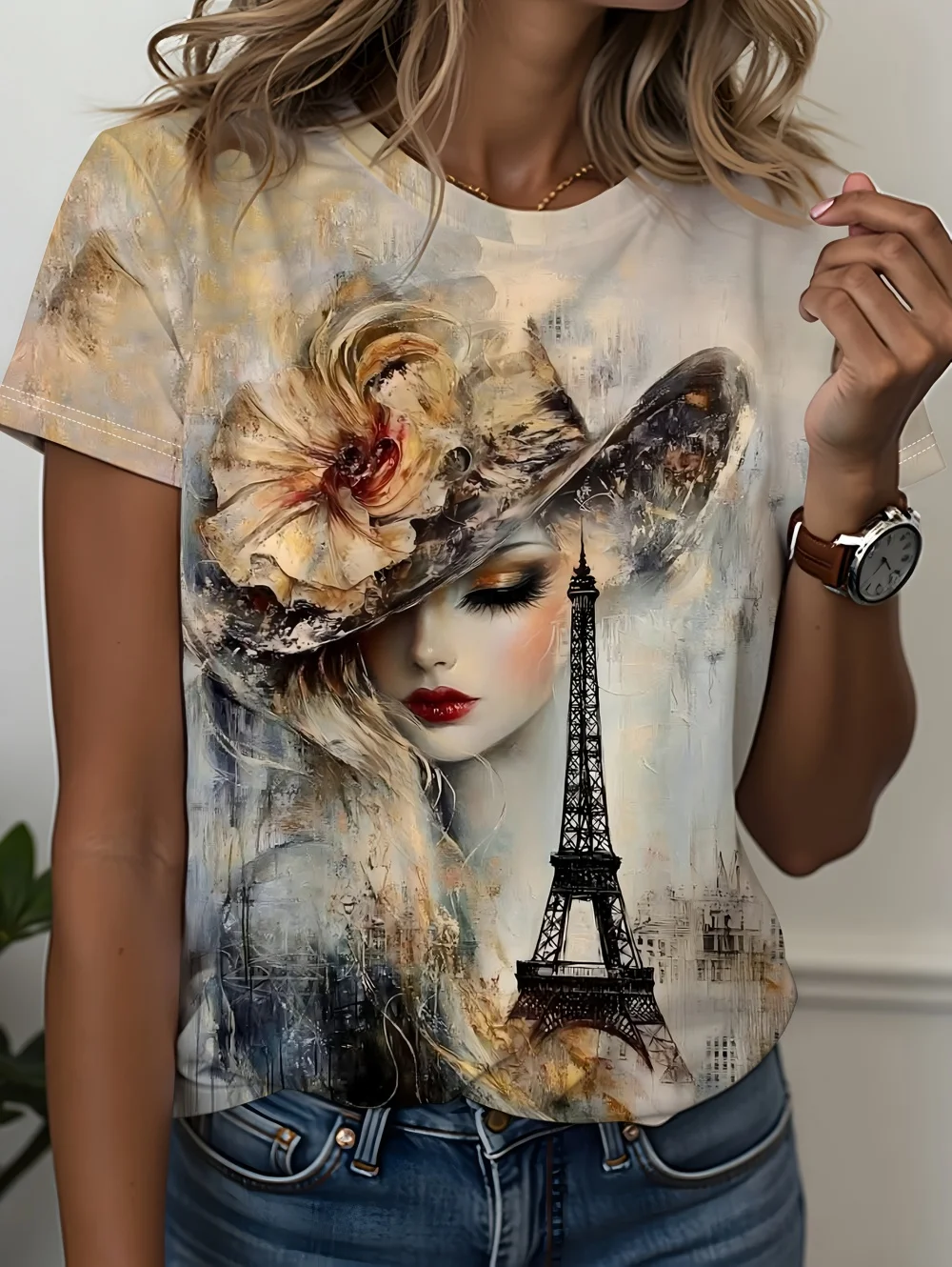 3D Printed T-Shirt for Women Artistic Facial Pattern T-Shirts Summer Fashion O-Neck Loose Tops Short Sleeve Tees Female Clothing
