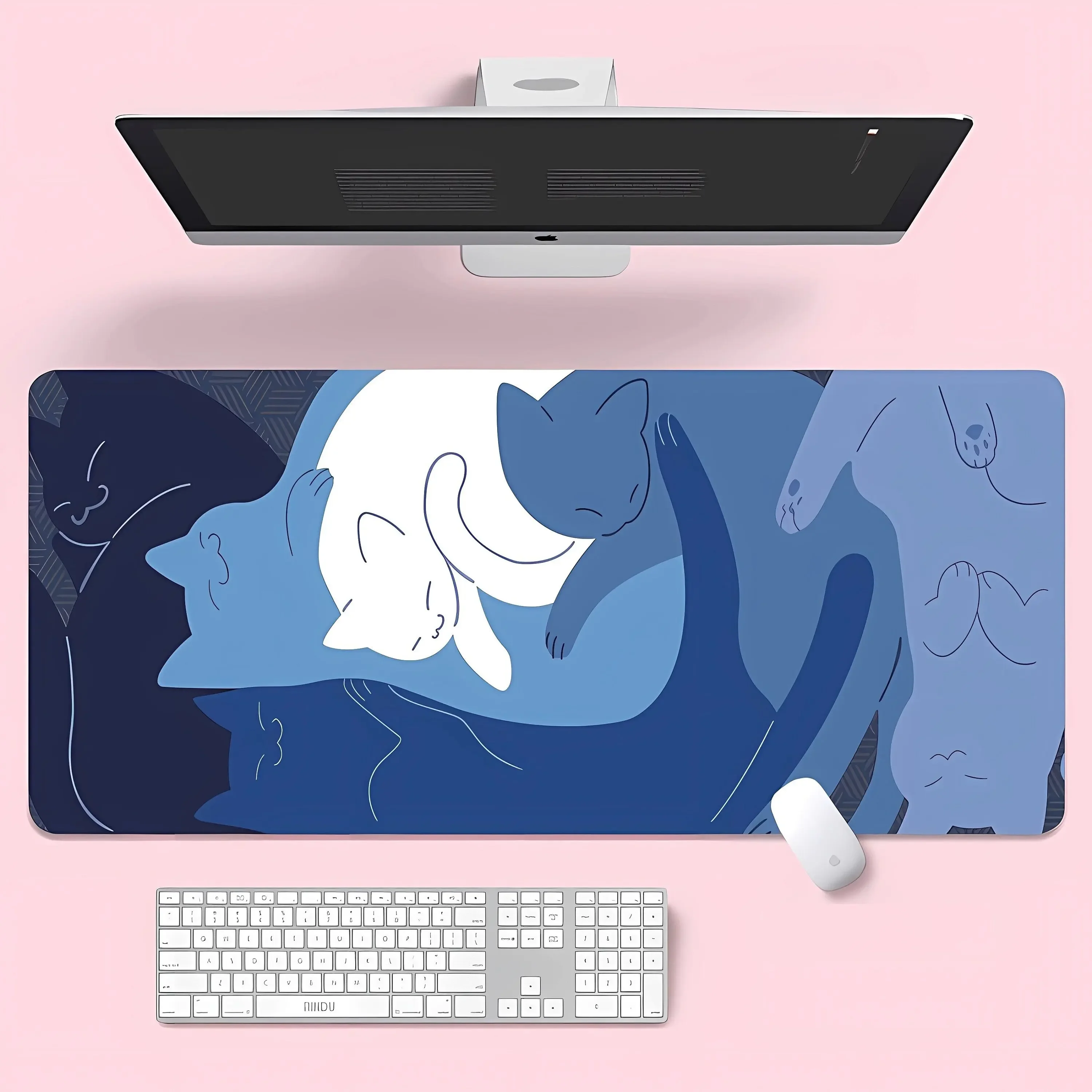 XXL 900x400 Blue Cat Kawaii Mouse Pad
