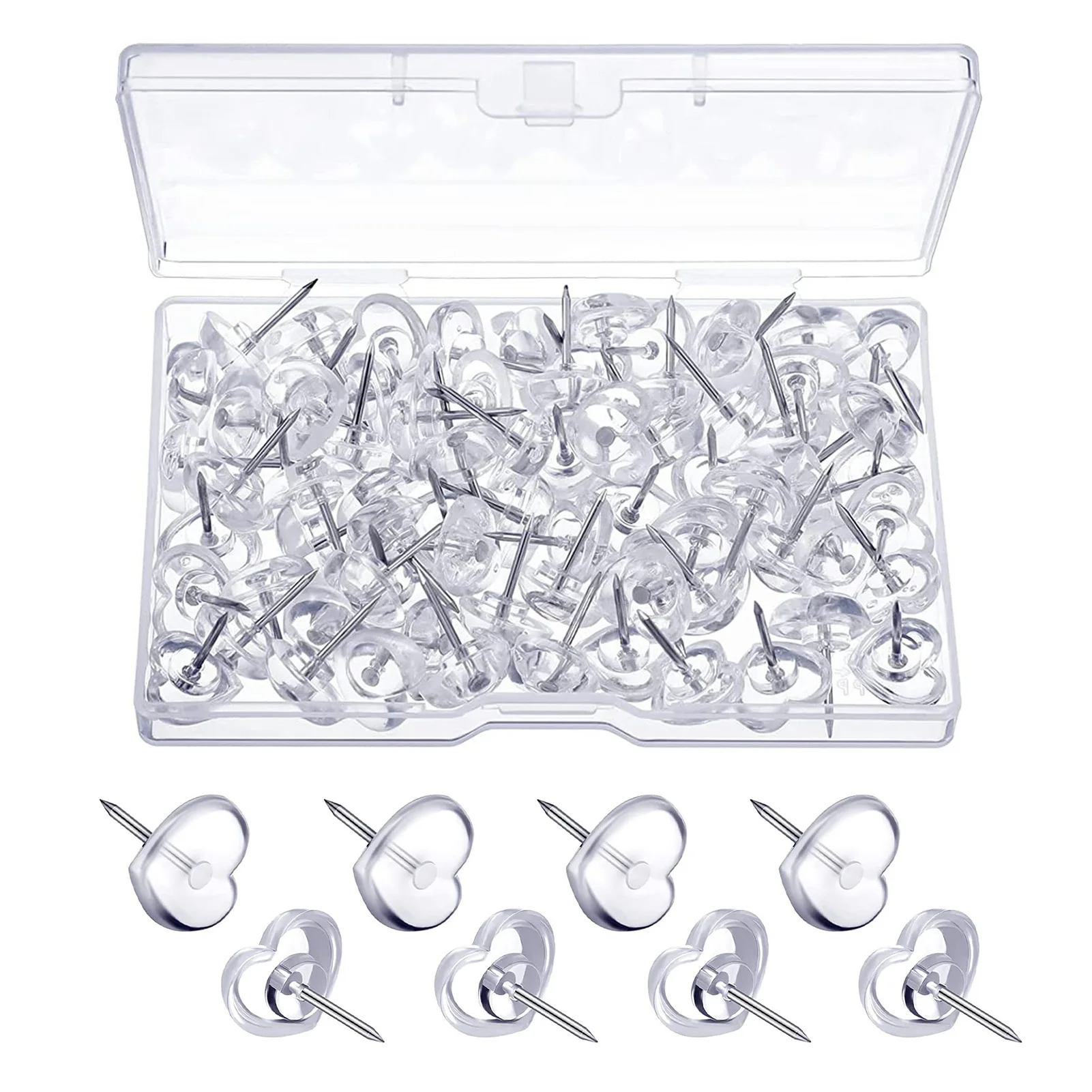 หมุดกด DIY 100ชิ้นแป้นแบนติดไม้ก๊อกแผนที่โลหะติดผนังตัวยึดรูปหัวใจใสกระดานข่าวสำนักงานโรงเรียน