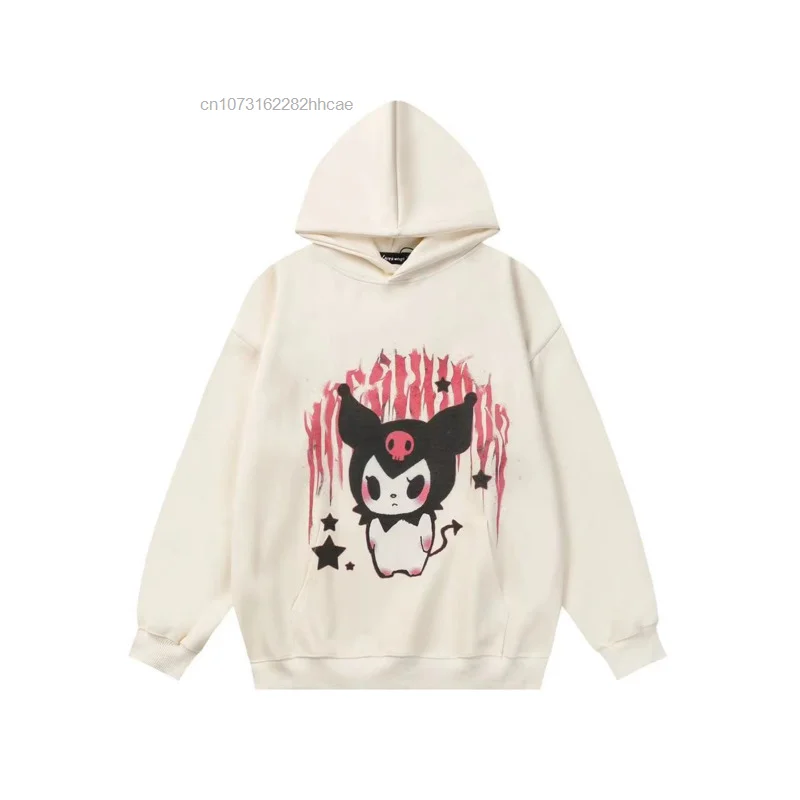 Bluza z kapturem z nadrukiem Sanrio Kuromi Yk2 młodzik odzież damska jesień i zima nowa Oversize Hip Hop bluza w stylu Harajuku para