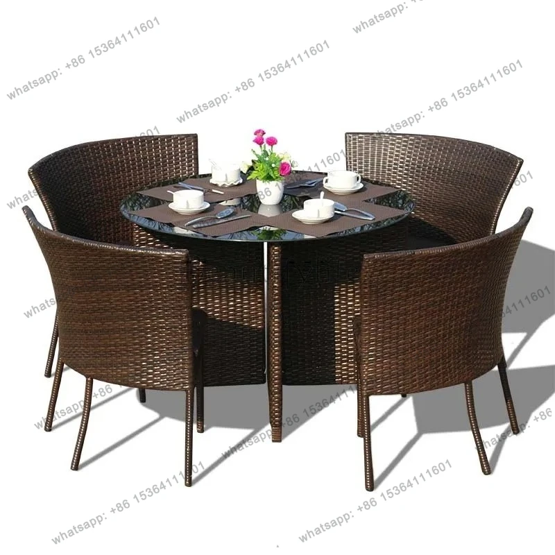 outdoor rattan chair five-piece set round table balcony courtyard dining table leisure combination creativity