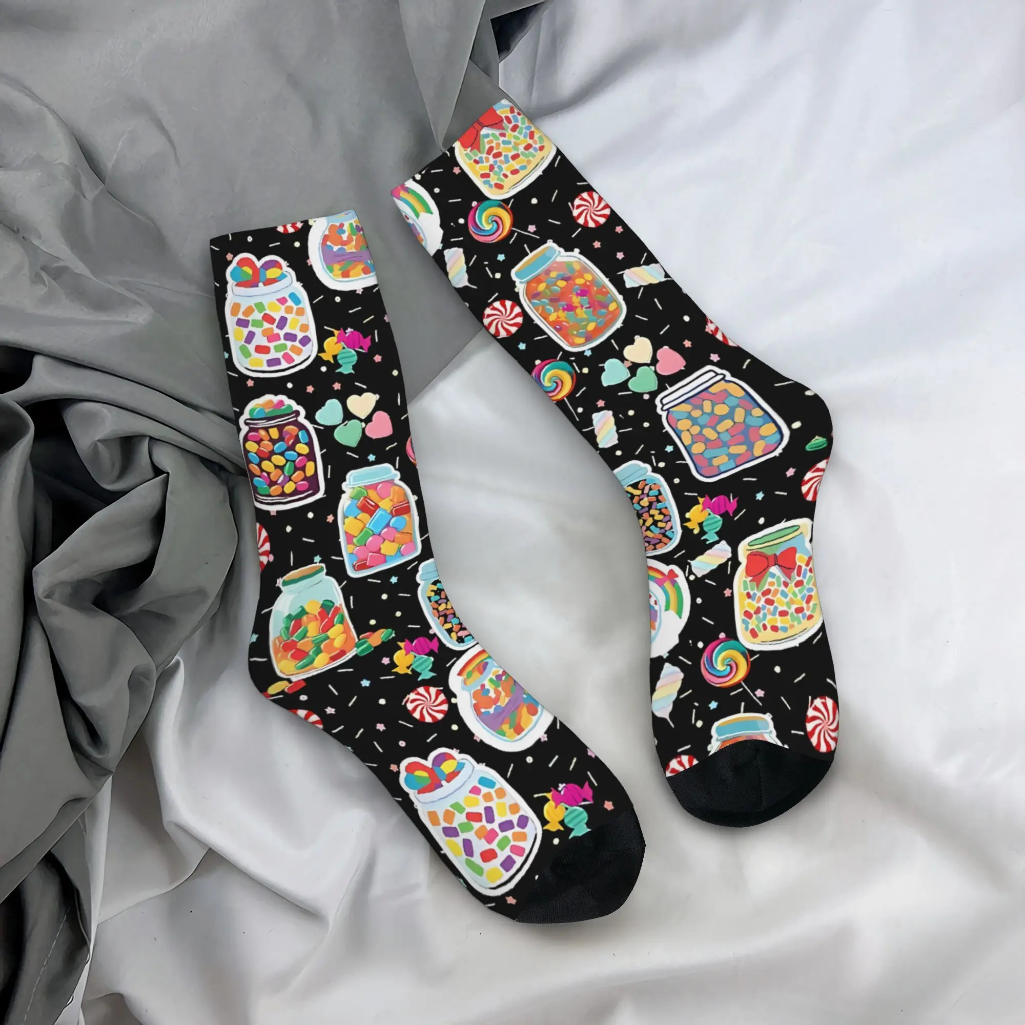 

Мужские носки Candy Land с ярким принтом в виде конфет - яркий принт на всю поверхность, мягкая дышащая смесь полиэстера, причудливый дизайн.