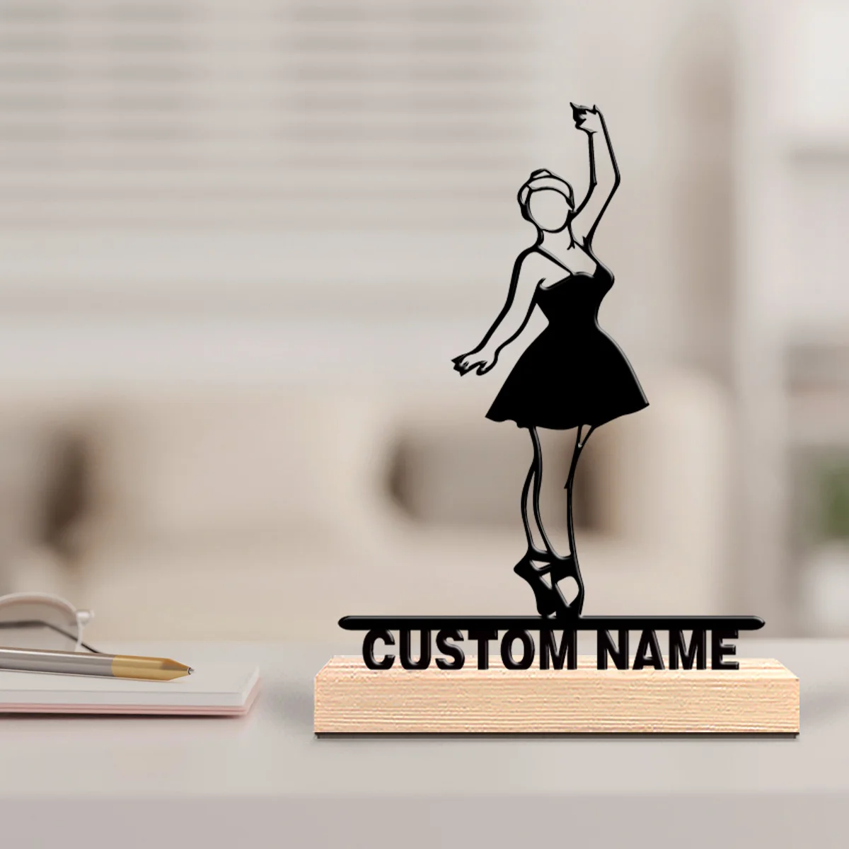 1pc New Design Personalized Custom Ballet Metal Art With Wooden Base Tabletop Decoration Wooden Base Bar Decor for Kitchen, Din