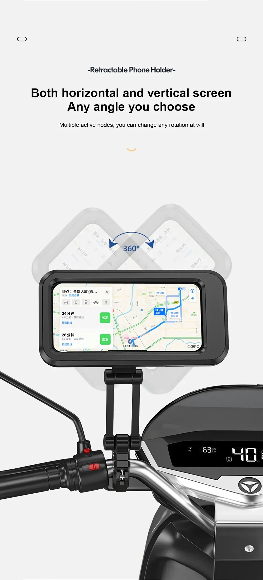 Wasserdicht 360° ° Drehbare Telefonhalterung für Motorrad/Fahrrad – verstellbare universelle GPS-Halterung für Mobiltelefone und Navigations-Apps – Detail 15
